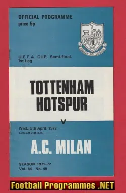 Tottenham Hotspur v AC Milan 1972 – UEFA Cup Semi Final