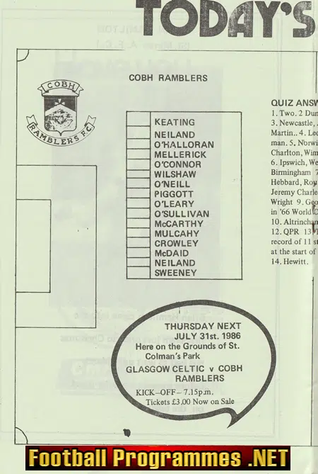 Cobh Ramblers v St Mirren 1986 - Ireland