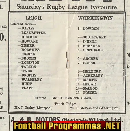 Leigh Rugby v Workington Town 1962