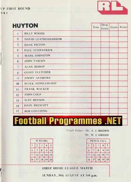 Workington Town Rugby v Huyton 1981 - Lancashire Cup