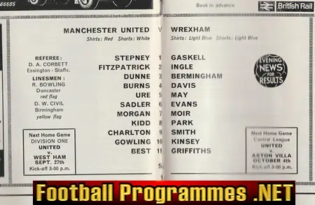 Manchester United v Wrexham 1969 - League Cup