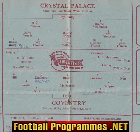 Crystal Palace v Charlton Athletic 1954