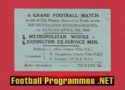 Metropolitan Works v Erdington Ex Service Men 1946 - Ticket