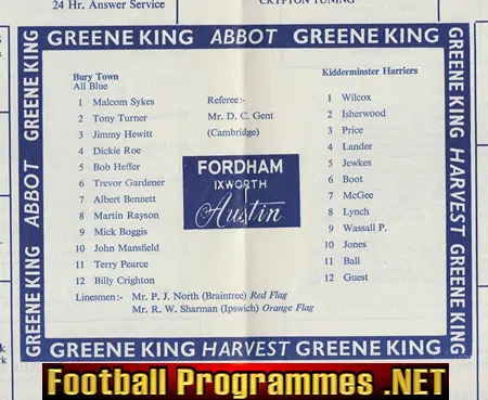 Bury Town v Kidderminster Harriers 1973