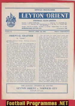 Leyton Orient v Norwich City 1953