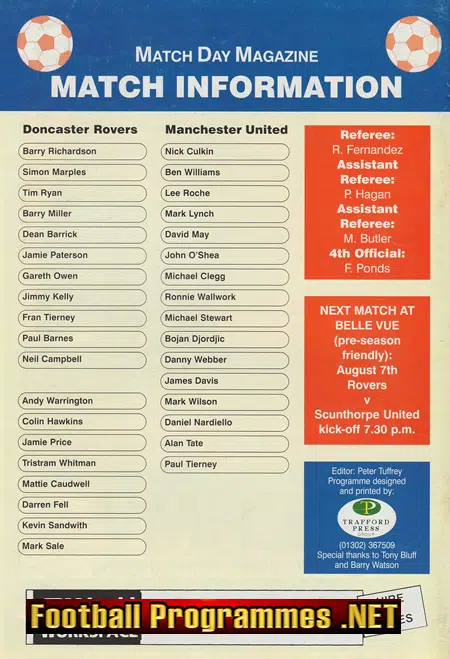 Doncaster Rovers v Manchester United 2001 - Youth Match