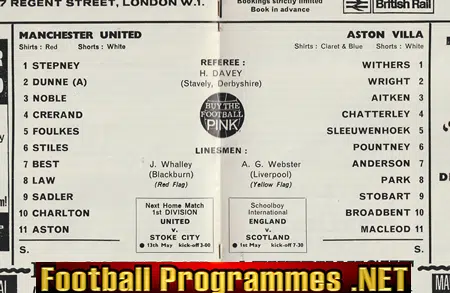 Manchester United v Aston Villa 1967 - Man Utd
