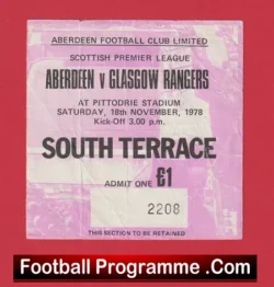Aberdeen v Glasgow Rangers 1978 – Football Ticket