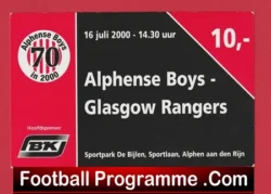 Alphense Boys v Glasgow Rangers 2000 Football Ticket Netherlands