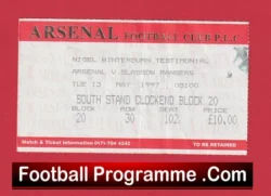 Arsenal v Glasgow Rangers 1997 – Football Ticket