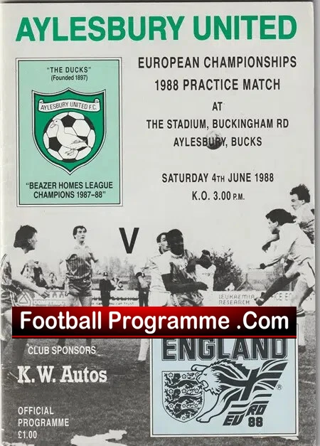 Aylesbury United v England 1988 – European Practice Match