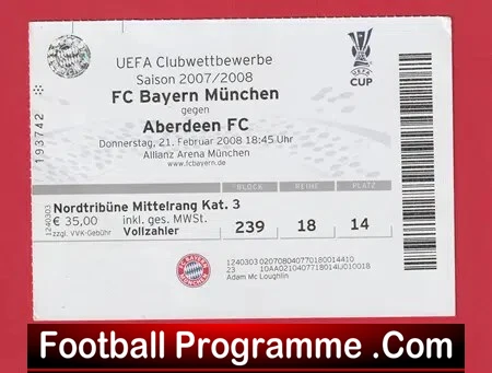 Bayern Munich v Aberdeen 2008 – Football Ticket Germany