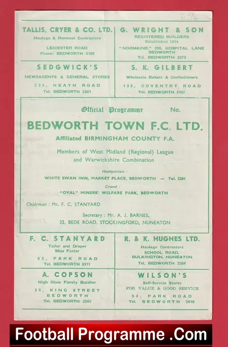 Bedworth Town v Atherstone Town 1966