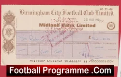 Birmingham City Football Club Official Cheque 1971 - A - football programme