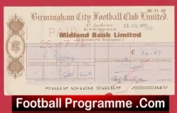 Birmingham City Football Club Official Cheque 1971 - B - football programme