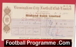 Birmingham City Football Club Official Cheque 1971 - C - football programme