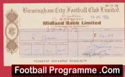 Birmingham City Football Club Official Cheque 1971 - I - football programme