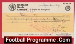 Birmingham City Football Club Official Cheque 1971 - J - football programme
