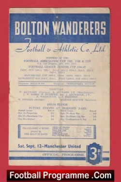 Bolton Wanderers v Manchester United 1953 - Man Utd - football programme