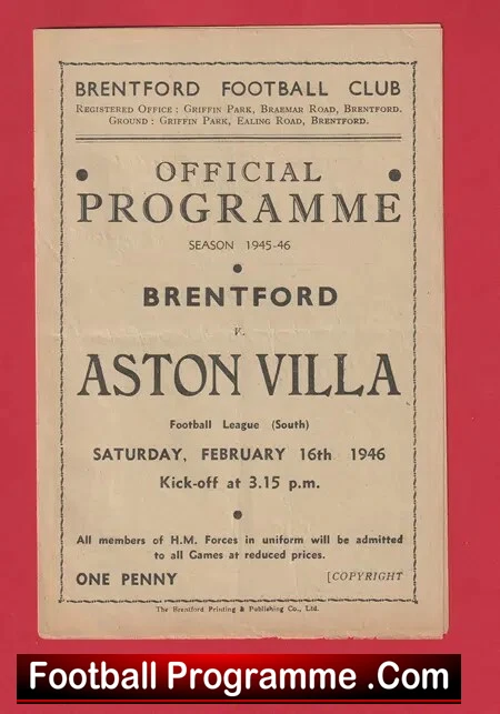 Brentford v Aston Villa 1946 – 1940’s