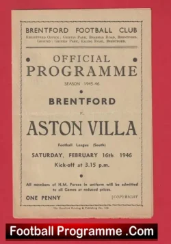 Brentford v Aston Villa 1946 – 1940’s