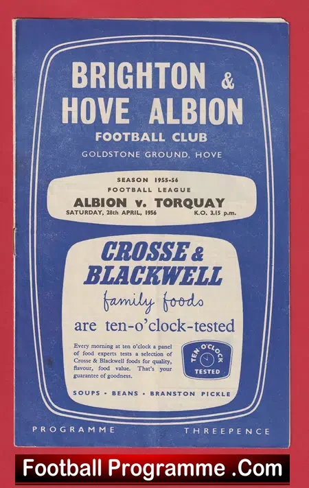 Brighton Hove Albion v Torquay United 1956 + Newspaper Articles