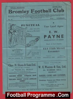 Bromley v Sutton 1947 – 1940’s Old Programme 40’s