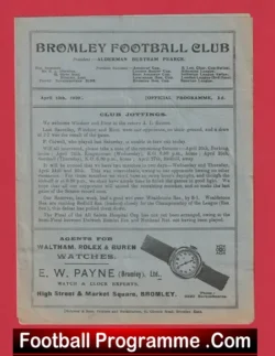 Bromley v Windson Eton 1929 – 1920’s Old Football Programmes 20’s