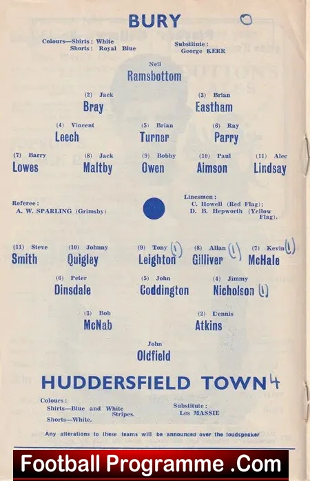 Bury v Huddersfield Town 1966