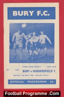 Bury v Huddersfield Town 1966 - football programme
