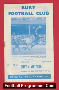 Bury v Watford 1968 - football programme