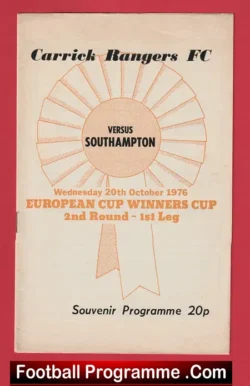 Carrick Rangers v Southampton 1976 - ECWC Souvenir - football programme