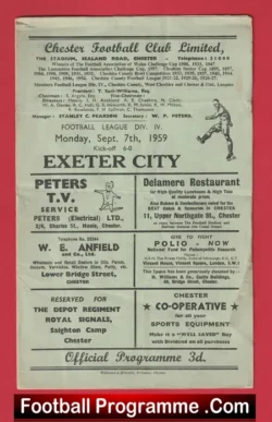 Chester v Exeter City 1959 - football programme
