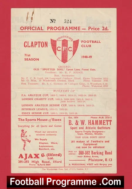 Clapton v Dulwich Hamlet 1949 – 1940s