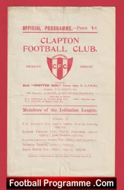 Clapton v Ilford 1926 – 1920s Old Football Programme 20’s