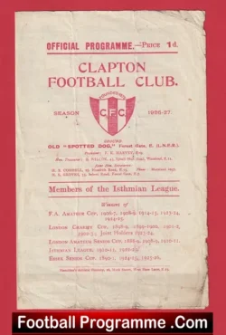 Clapton v London Caledonian 1926 – 1920s Fotball Programme