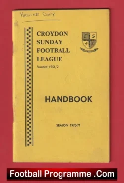 Croydon Sunday Football League Handbook 1970 – 1971