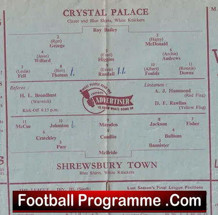 Crystal Palace v Shrewsbury Town 1953 - 1950s