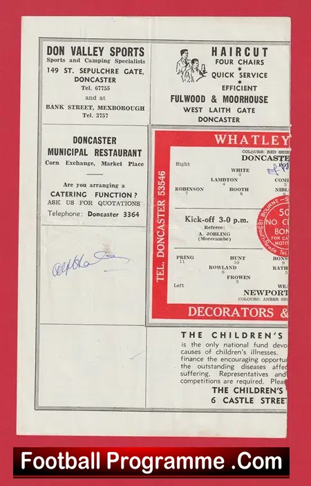 Doncaster Rovers Football Club Multi Autographed Signed Sheet 63