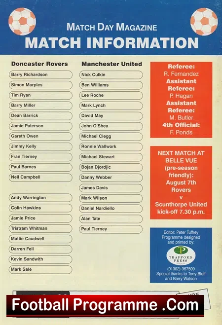 Doncaster Rovers v Manchester United 2001 - Youth Match