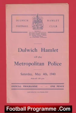 Dulwich Hamlet v Metropolitan Police 1940 - 40s Programme - football programme