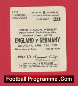 England v Germany 1962 – Football Ticket Schoolboys Wembley