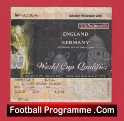 England v Germany 2000 – Football Ticket Wembley Last Match