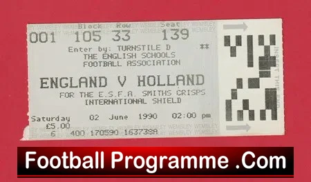 England v Holland 1990 – Ticket Schoolboys – Schools