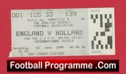 England v Holland 1990 – Ticket Schoolboys – Schools