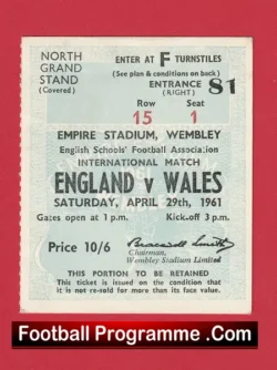 England v Wales 1961 – Football Ticket Schoolboys