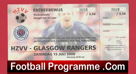 Entree Bewijs v Glasgow Rangers 2000 Football Ticket Netherlands