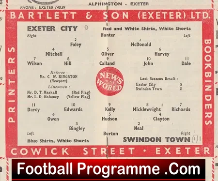 Exeter City v Swindon Town 1958