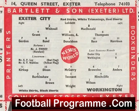 Exeter City v Workington 1960