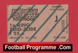 Feyenoord v Glasgow Celtic 1981 Football Ticket Rotterdam Dutch